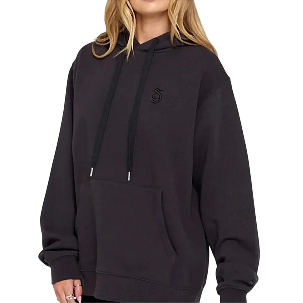 NWT Spiritual Gangster Women’s Embroidered Monogram Hoodie in Vintage Black